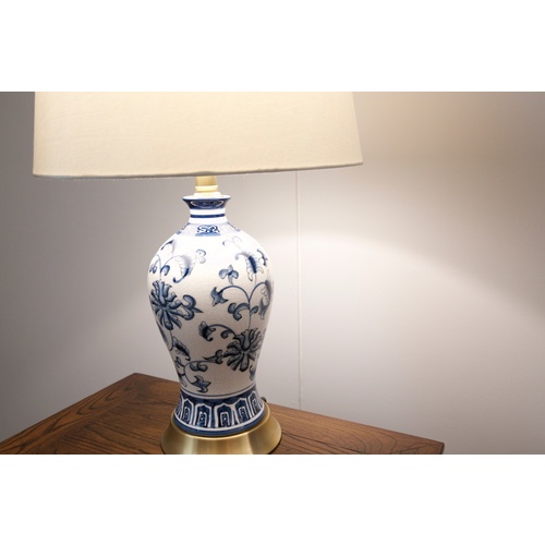 BRASS & BLUE FLORAL TABLE LAMP - SMALL
