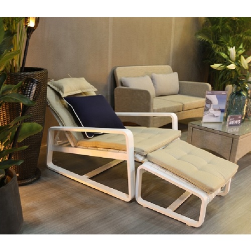 SUNRISE OUTDOOR CHAIR AND OTTOMAN SET- TAUPE FABRIC