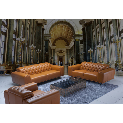 BRUNO MODERN CHESTERFIELD SOFA - ARMCHAIR IN BURNT ORANGE