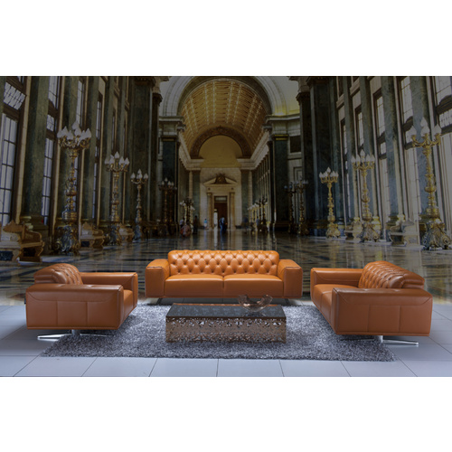 BRUNO MODERN CHESTERFIELD SOFA - 4 SEATER IN BURNT ORANGE