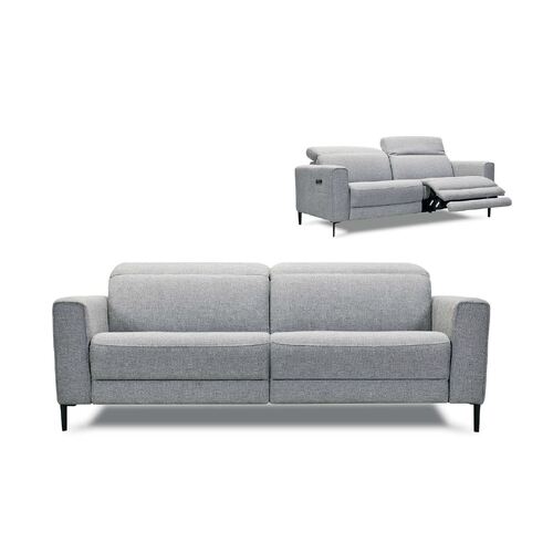 JASPER | ELECTRIC FABRIC RECLINER LOUNGE - LIGHT GREY, 2 SEATER