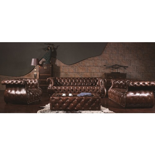 SUFFOLK LEATHER LOUNGE - 3 SEATER IN TOBACCO BROWN