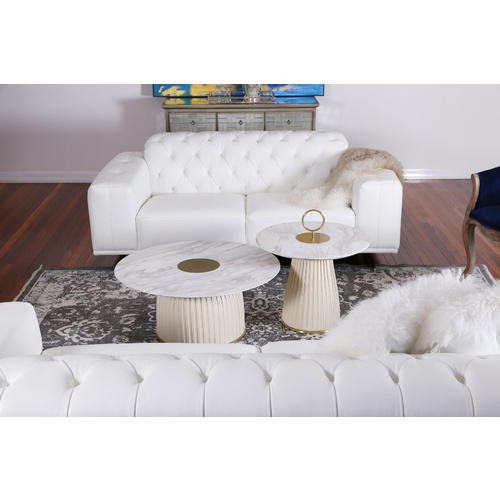 TROMBONE MARBLE END TABLE - CREAM