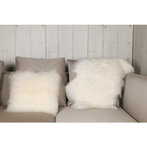 HIMALAYAN LAMB FUR CUSHION - ICE WHITE 50CM